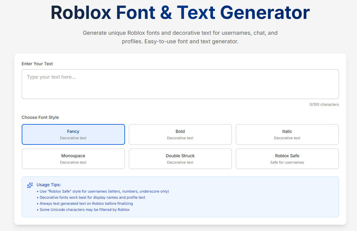 Roblox Font & Text Generator Screenshot