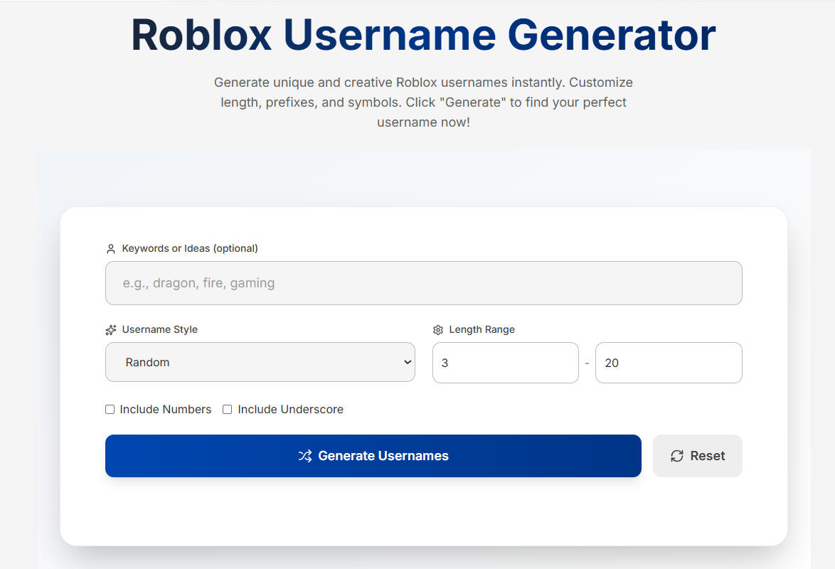 Roblox Username Generator Screenshot